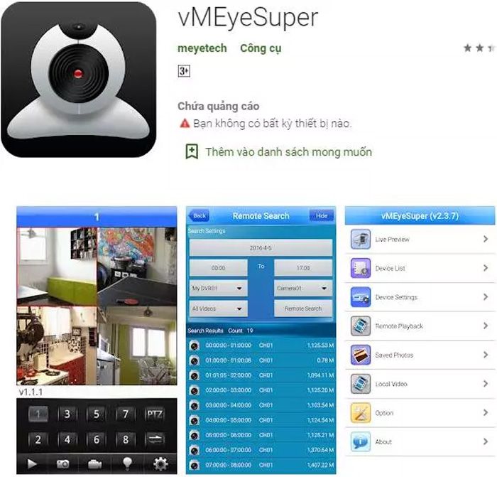 Phần mềm giám sát camera qua điện thoại vMEyeSuper